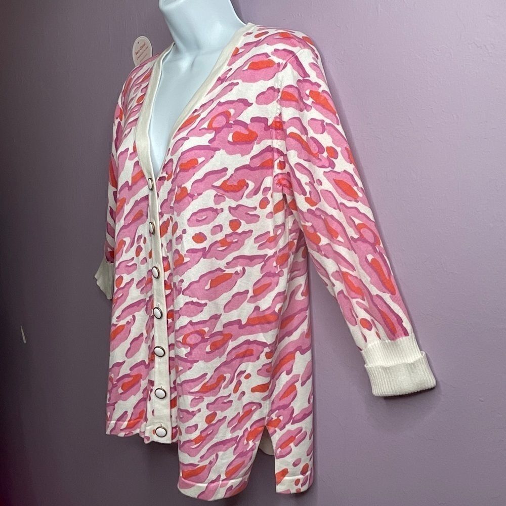 Bob Mackie Wearable Art Pink Animal Print Button-Front Cardigan Size S - Picture 4 of 12